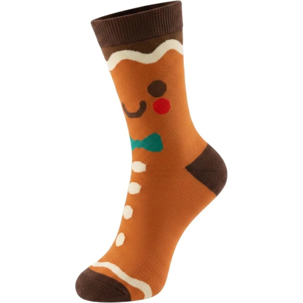 Gingerbread‎ Man Holiday Crew Socks Brown Novelty Socks